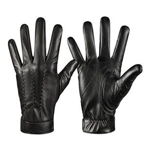 Mens Winter Leather Gloves Touchscreen Driving Cashmere Lined Outdoor Cycling